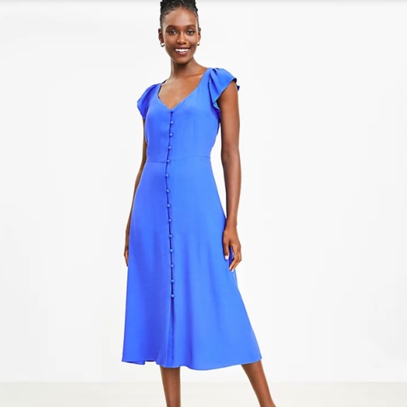 Petite Cap Sleeve Button Midi Dress - Picture 1 of 3